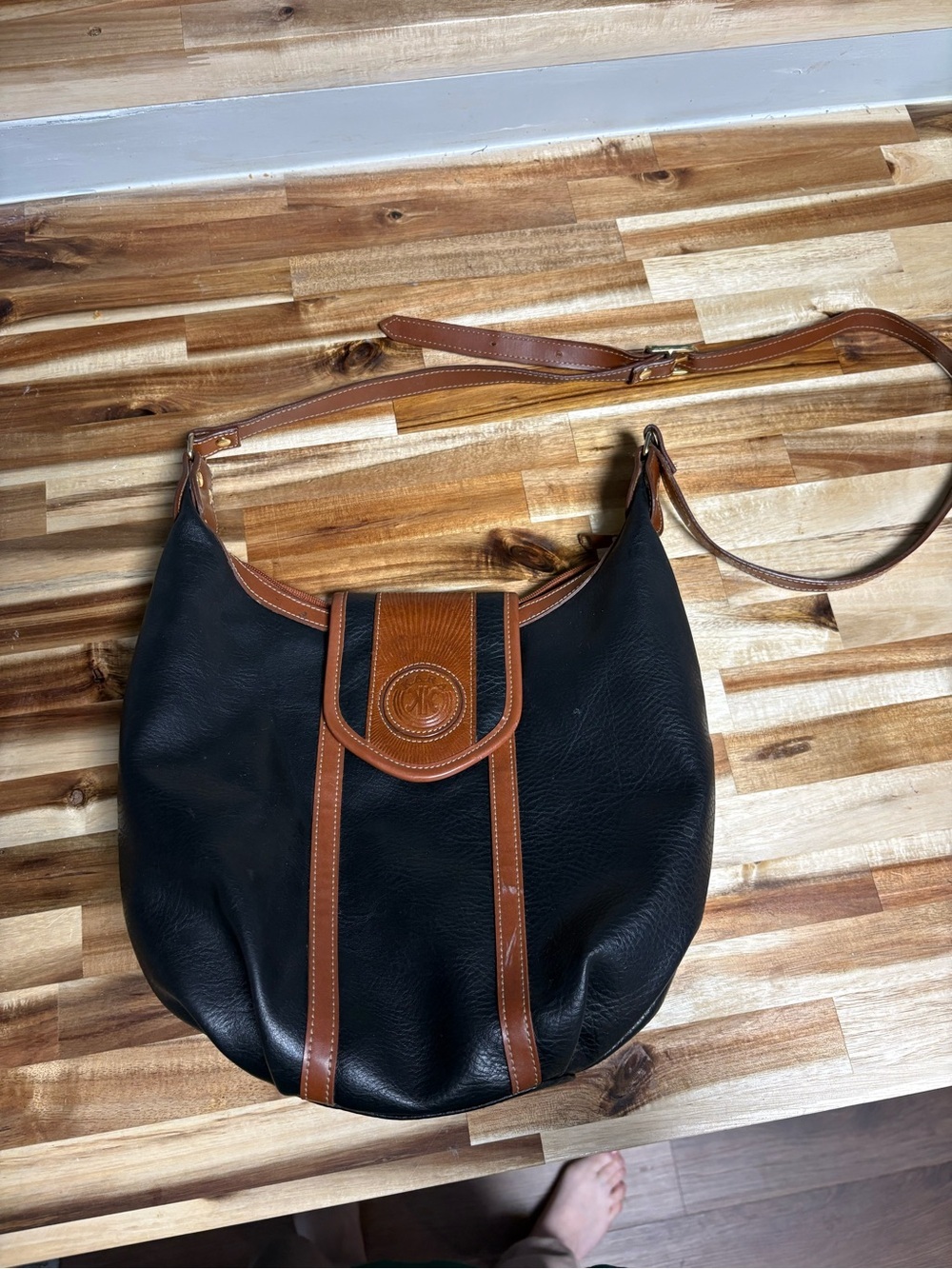 Kara Black and Brown Leather Shoulder Bag